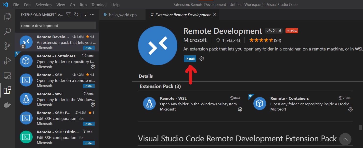 Install Remote Development Extension